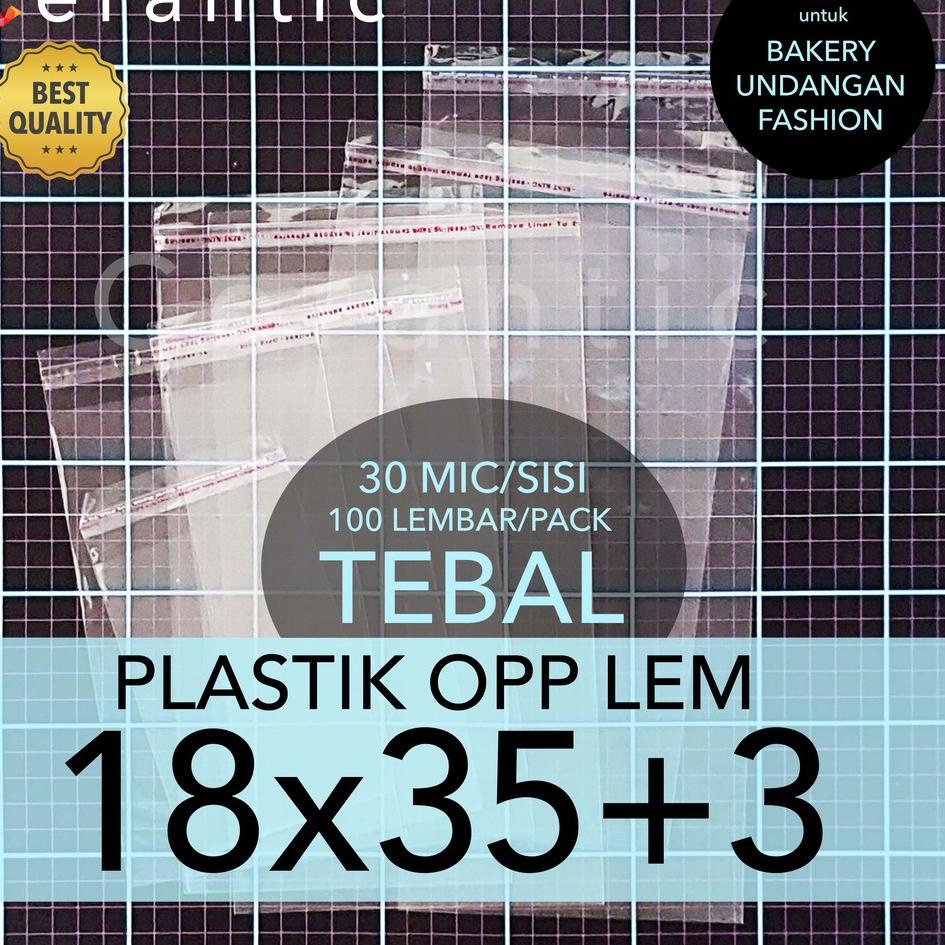

♖ OPP LEM 18 x 35 +3 cm Plastik Seal Bening Bungkus Roti Undangan Baju 18x35 ℗