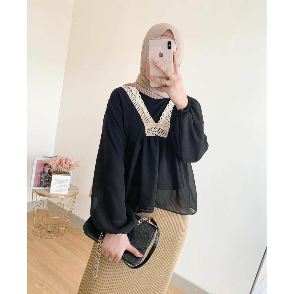 1KG MUAT 6PCS | HARUKA BALONA BLOUSE RENDA PREMIUM HIGH QUALITY HITS OOTD SELEBGRAM FASHION GROSIR