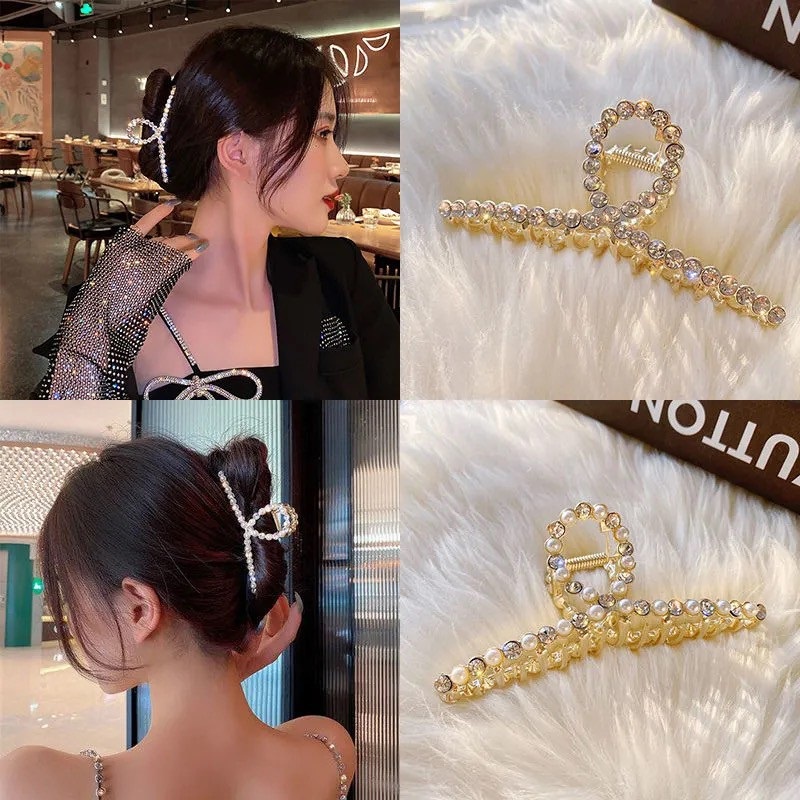 Jepit Rambut Bentuk Kupu-Kupu Bahan Metal Hias Kristal Mutiara Untuk Wanita Butterfly