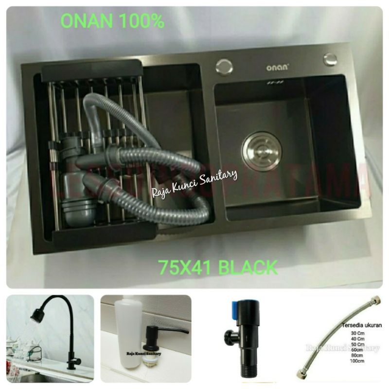 Kitchen Sink 7541 Hitam Onan Golden Hand/Paket Lengkap Bak Cuci Piring ONAN 7541 Black