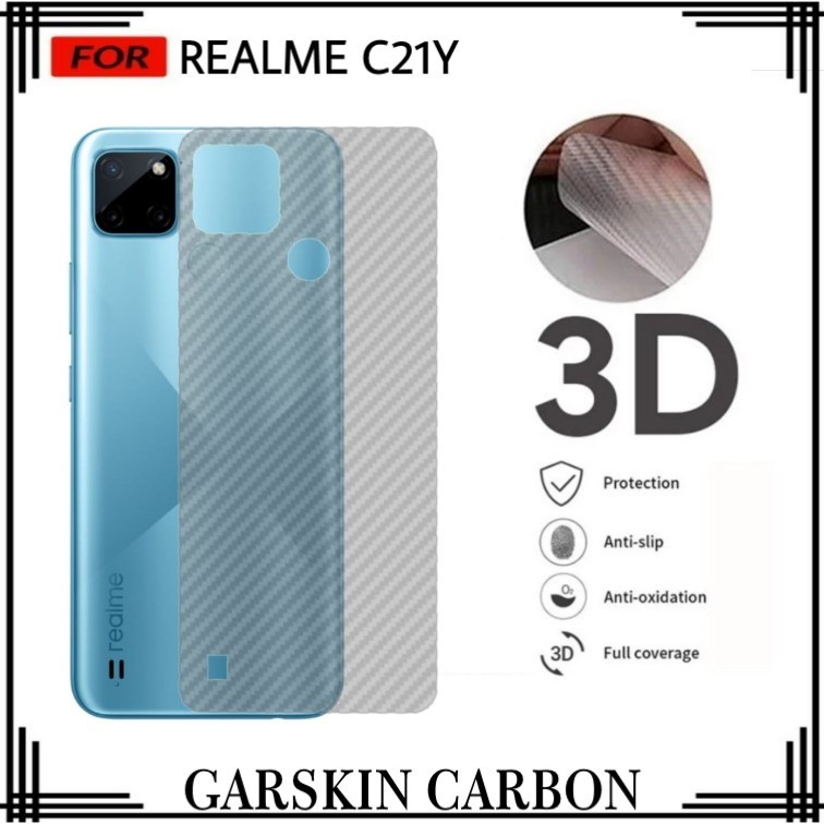 PROMO GARSKIN CARBON REALME C21Y / C25Y PREMIUM ANTI GORES BELAKANG ANTI LENGKET BEKAS LEM