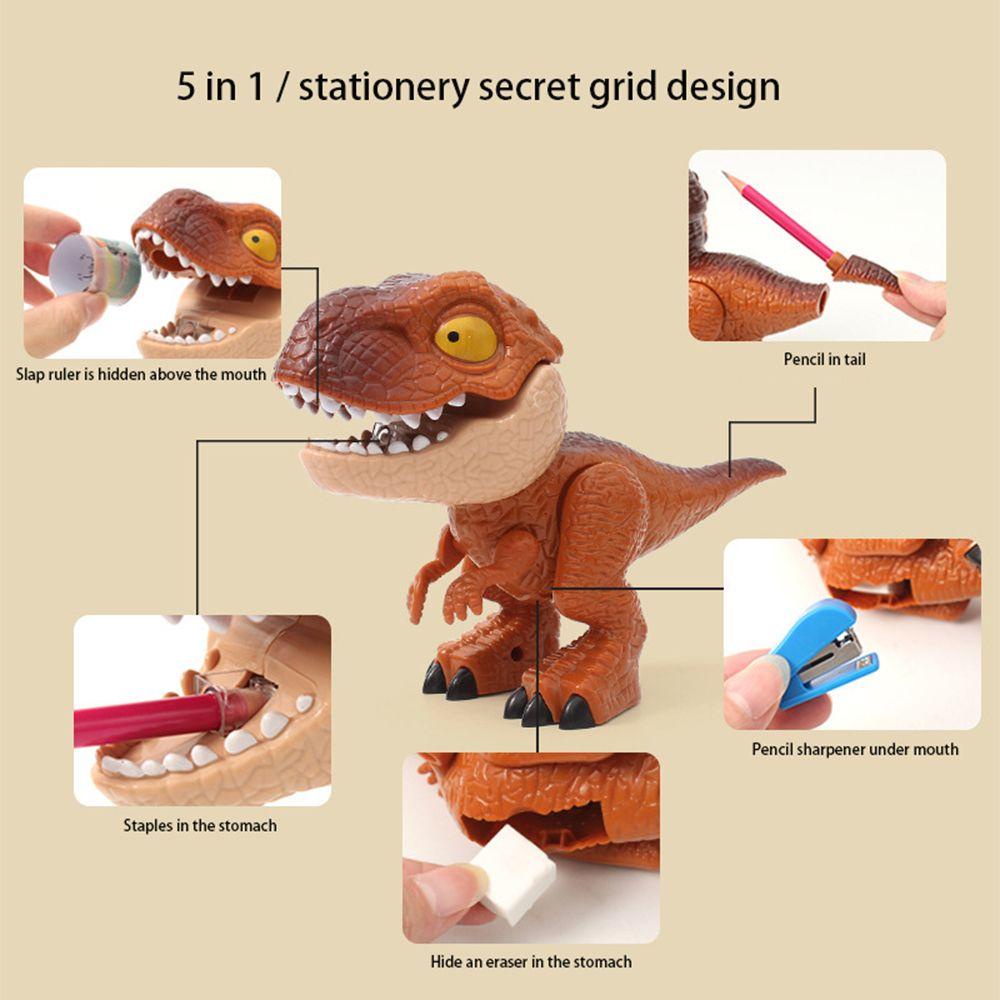 Preva Stationery Set Mainan Alat Belajar Untuk Anak Stapler Penggaris Eraser Patung Dinosaurus