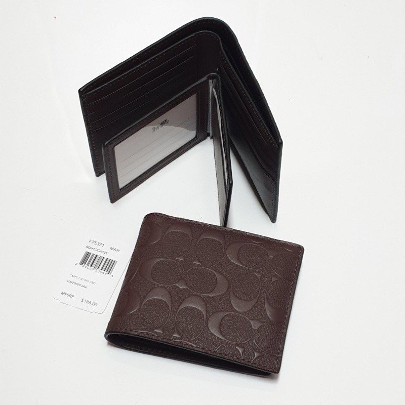 Dompet Coach Compact ID Signature Embossed Mahogany