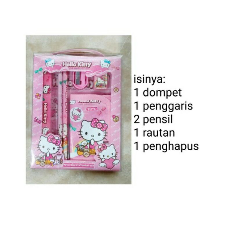 

paket alat tulis study set dan dompet karakter hello Kitty