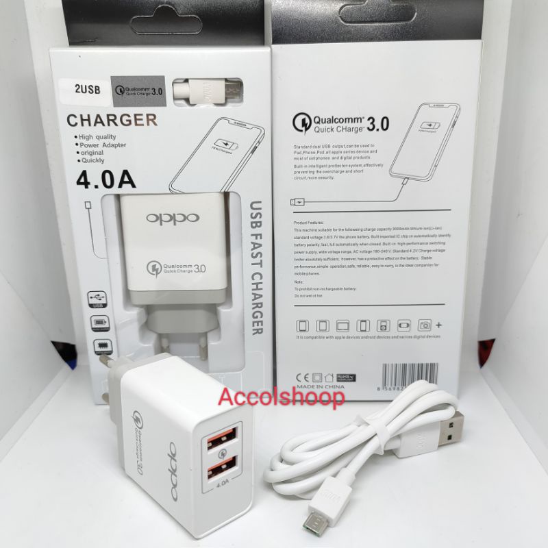 Charger Branded Oppo 4A 2 USB Quick Charge Cable Micro