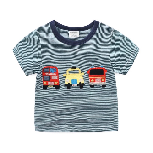 Baju Kaos Musim Panas T-Shirt Motif mobil bordir untuk anak laki-Laki