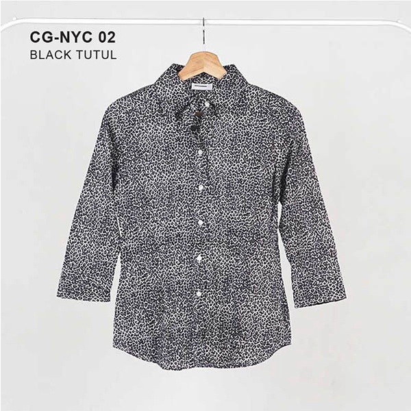Kemeja Wanita Lengan 7/8  Full Kancing Motif Tutul Bahan Katun Stretch-3