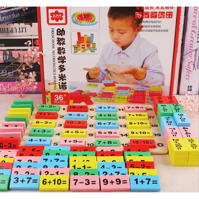 Mainan Edukasi Kayu MATEMATIKA / Puzzle Kayu Anak Belajar Berhitung / Building Blocks DOMINO Edukasi