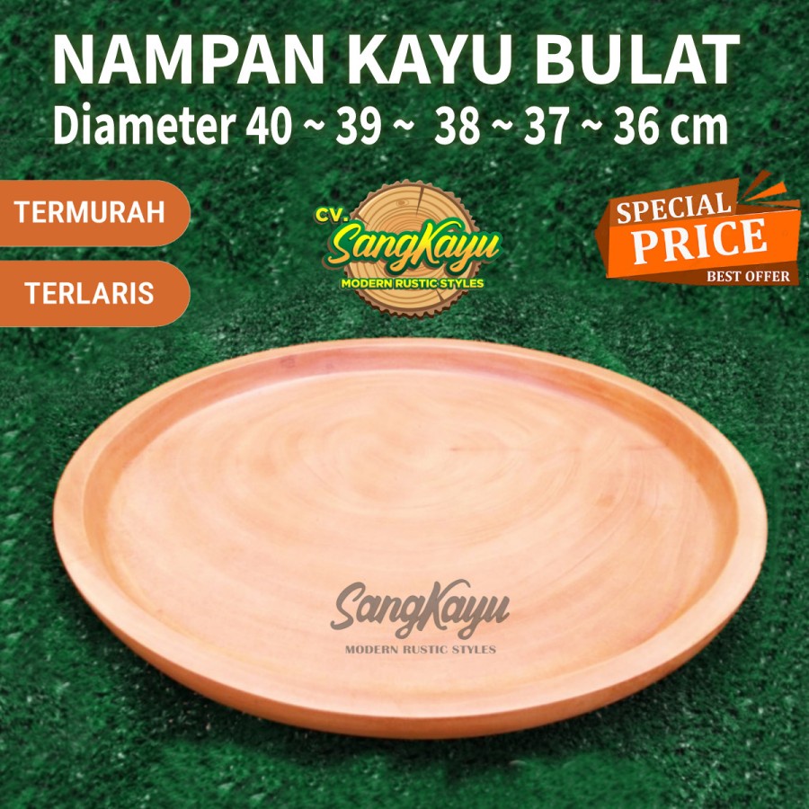 SangKayu Nampan Kayu Bulat 40 cm Wooden Tray Nampan Bulat Nampan Kayu Asli