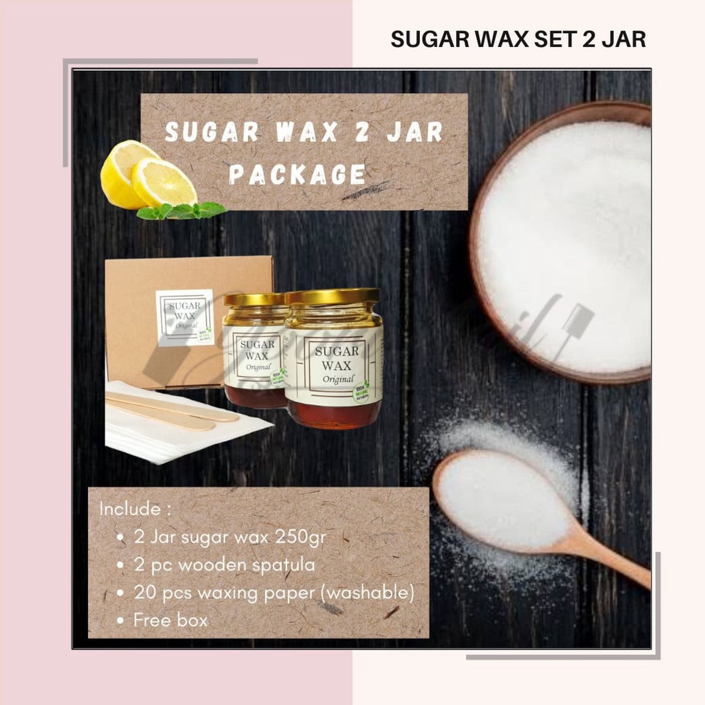 paket lengkap sugar wax 2 jar (250gr x 2 jar) spatula jumbo wax stripe kain waxing dus