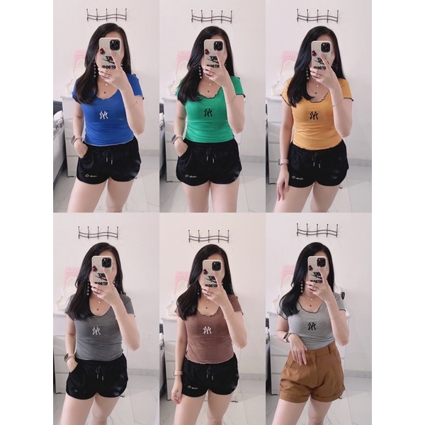 Croptop wanita vneck adidass,NY | baju Kaos spandek wanita | croptop vneck wanita murah | aquarius boutique89 grosir