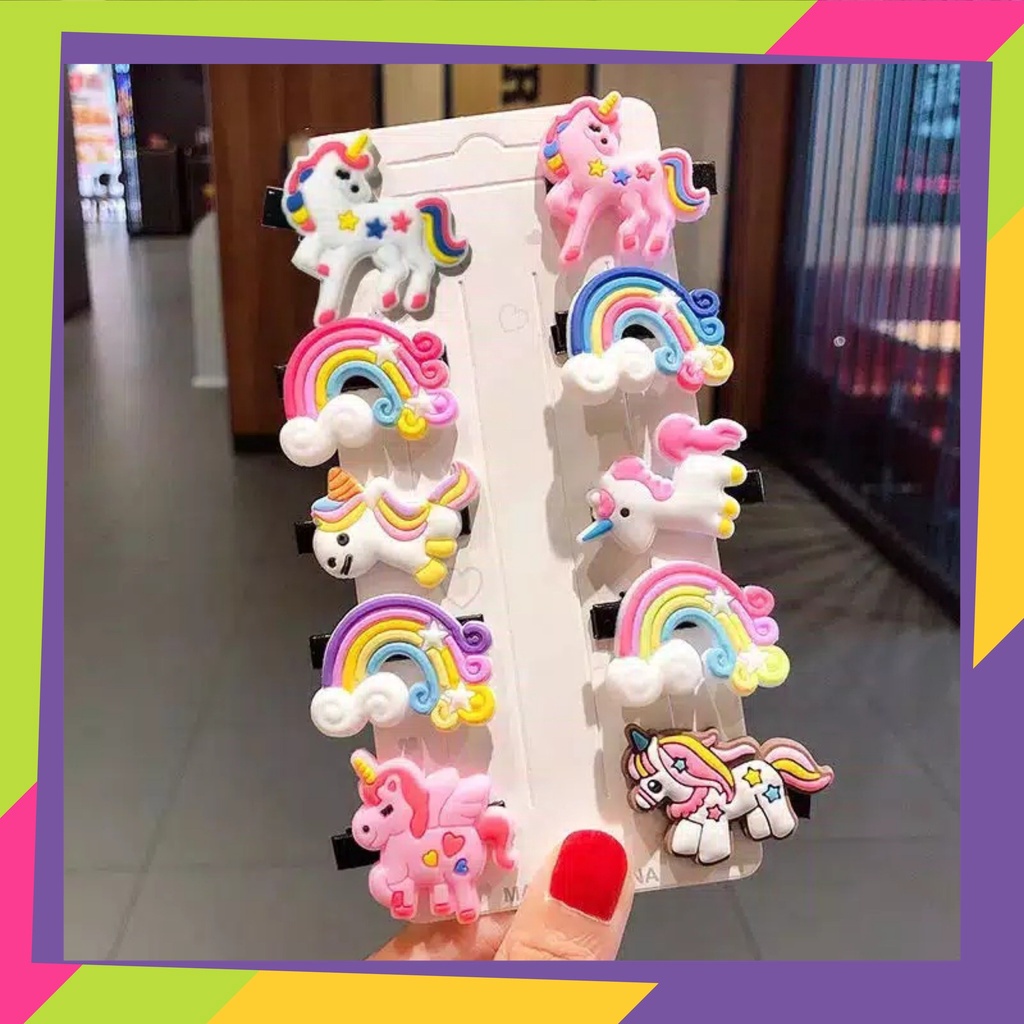 1253D1 / Set klip jepit rambut kartun / Unicorn / Pelangi / Es krim
