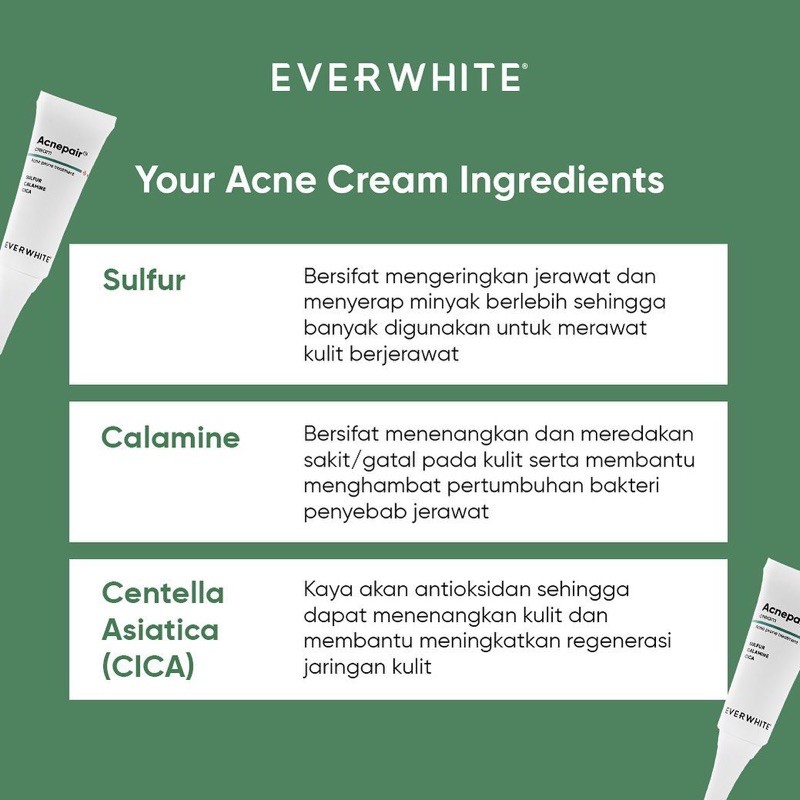 EVERWHITE Acnepair Cream Indonesia / Facial Wash Toner Serum Essence Eye Cream Gel Mask Cica Aha Bha