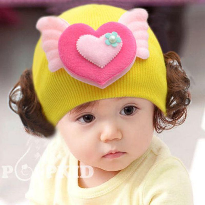 Topi Rajut Bayi Perempuan Kupluk Dengan Rambut Palsu Wig pendek 1-5 tahun