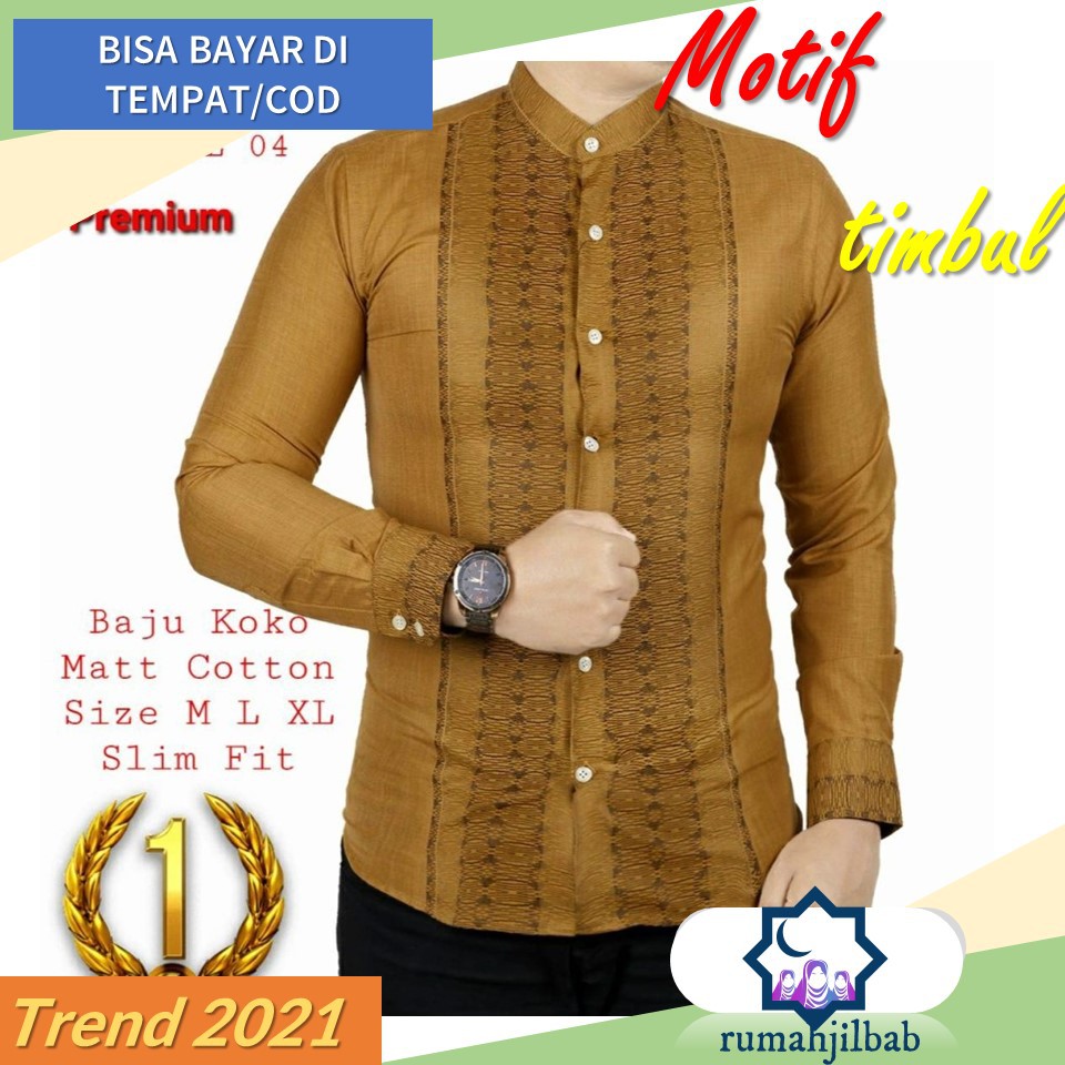 Baju Koko Pria Muslim Kunyit Emas Trend 2021 Ala Santri Modern