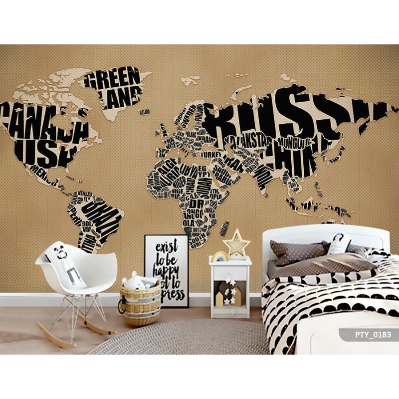 Wallpaper Dinding 3D Custom Peta Dunia (PTY-0183)