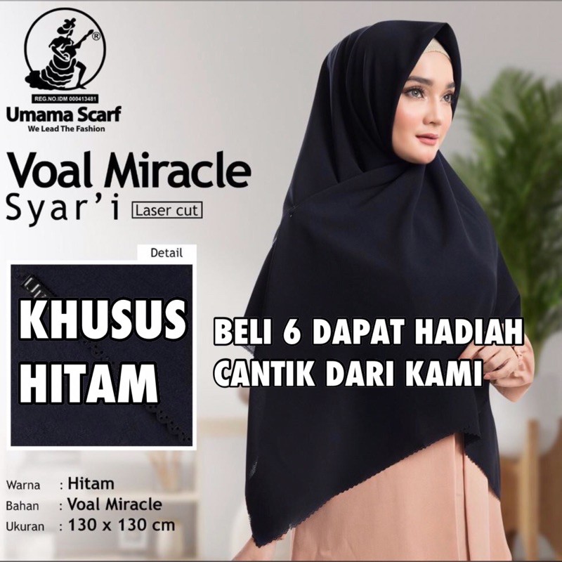 dhia - UMAMA / AZZARA SYARI LASER CUT 130 x 130 / SYARI HITAM KERUDUNG / Hijab Polos / Jilbab COD
