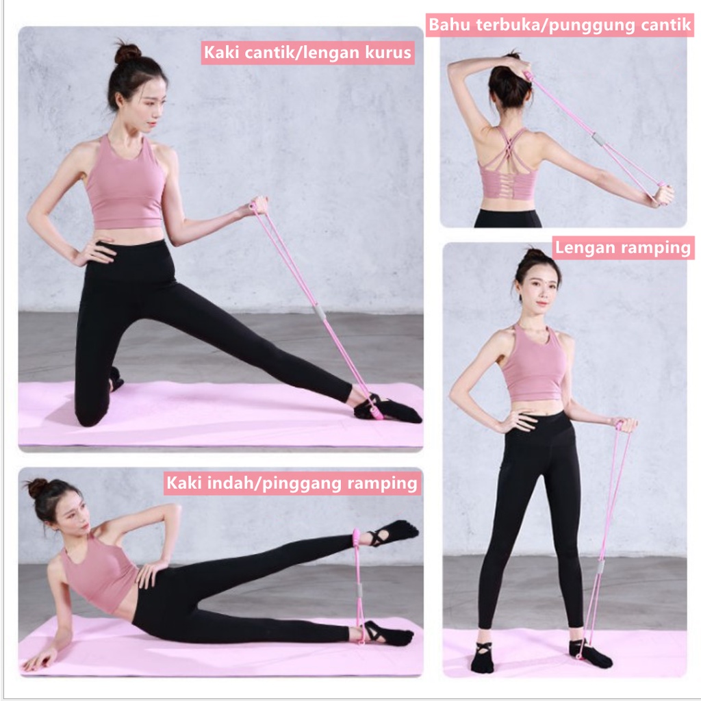 [TULALA SHOP]Resistor Band Stretching untuk Yoga / Pilates / Fitness/Yoga figure 8 tali tarik / peralatan kebugaran/ Pedal Sit-Up Pull Rope Expander Elastis