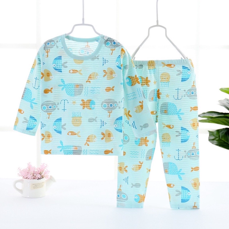 LIN9086 - 2in1 Piyama Atasan Lengan Pendek + Celana Panjang Cotton Set Baju Tidur Bayi Anak Katun Lembut sleepwear pakaian tidur bayi anak