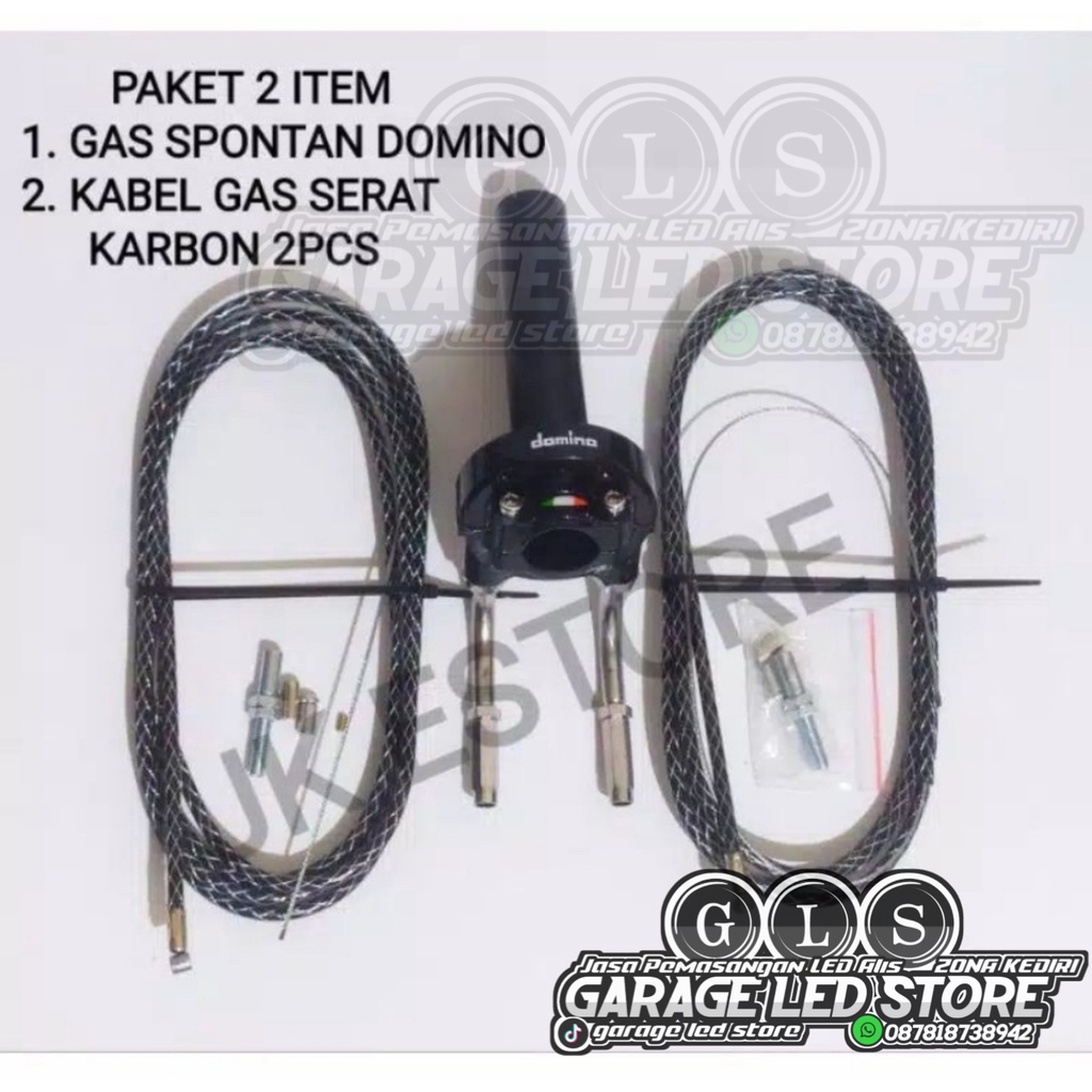 PROMO PAKET gas spontan domino + kabel gas serat karbon uk 190cm 2pcs (paket 2 item) universal/SEMUA MOTOR