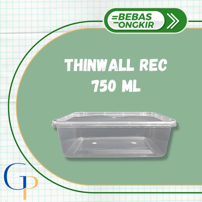 Kotak Thinwall 750 Ml/ Kotak Makan Plastik Tahan Panas Ukuran 750 Ml