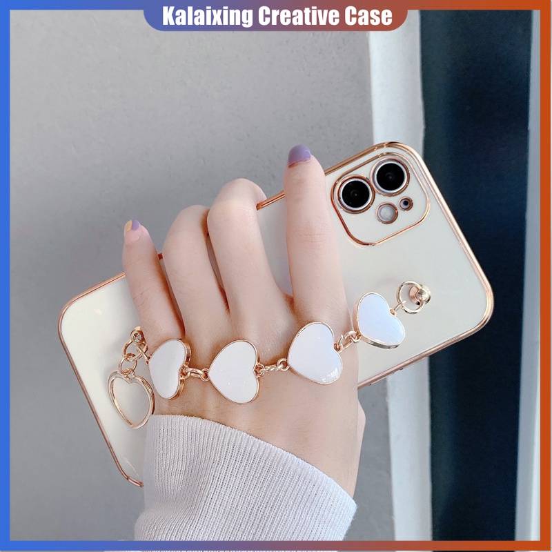 Soft Case Electroplated Dengan Gelang Rantai Hati Untuk iPhone 13 12 Mini 11 Pro Max 6 6s 7 8 Plus X Xs Max