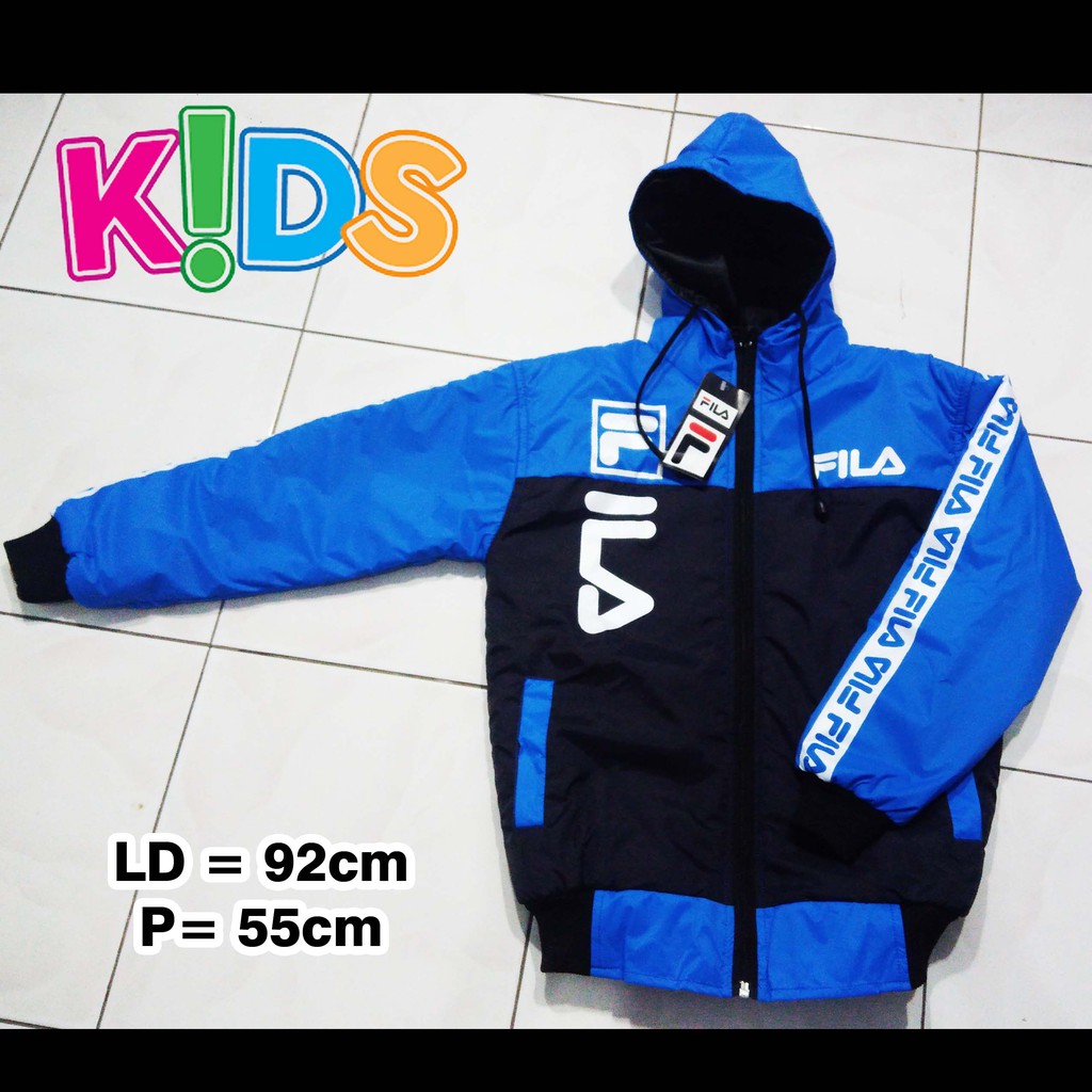 Jaket Anak Parasut Bomber Waterprof Usia Tanggung Biru Hitam Kombinasi Nike Adidas