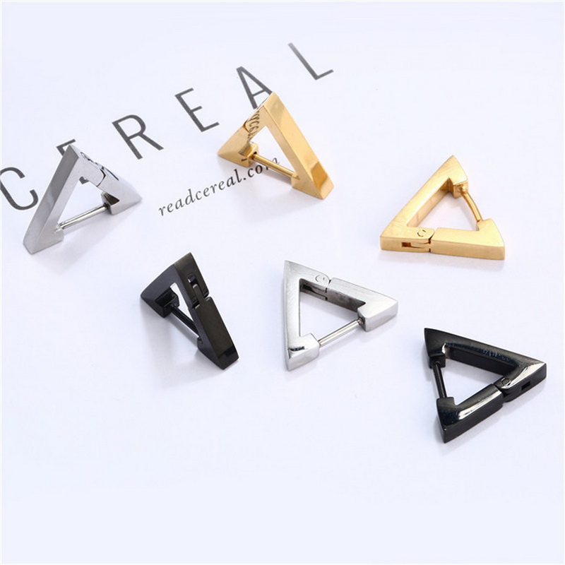 Anting Stud Bentuk Geometrik Bahan Stainless Steel Gaya Korea Untuk Pria Dan Wanita