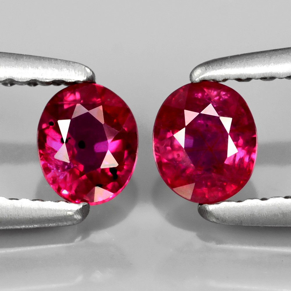 Perfect Pair 2Pcs/0.58Ct t.w Oval Natural Unheated Untreated Fiery Pinkish Red RUBY RB024