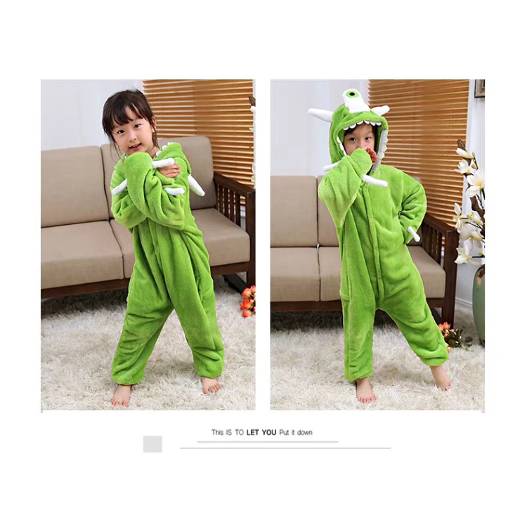 KOSTUM ONESIE MIKE WAZOWSKI HIJAU SULLEY MONSTER INC PIYAMA COSPLAY ANAK