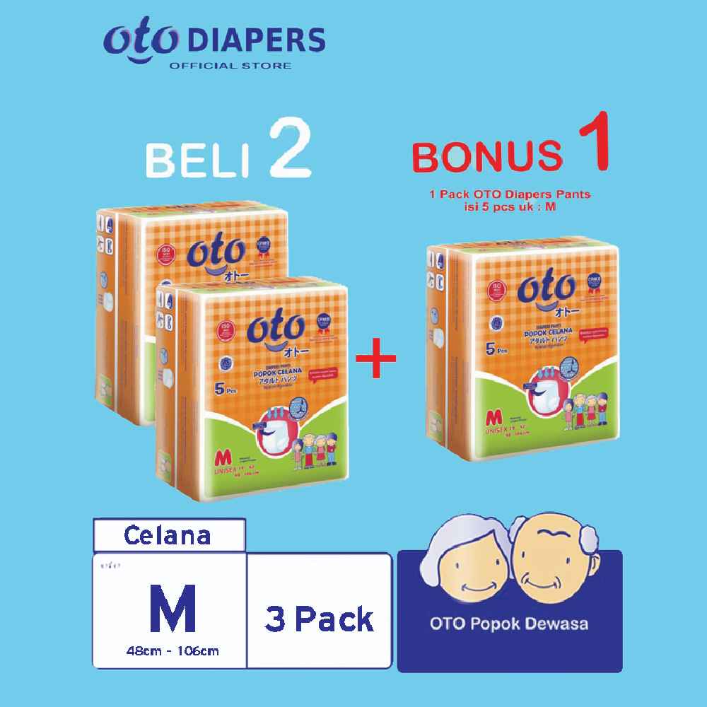 popok dewasa - kesehatan, diapers, perekat  RAK - OTO Diapers Adult Pants Popok Dewasa Celana Ukuran M isi 5 pcs BUY 2 GET 1