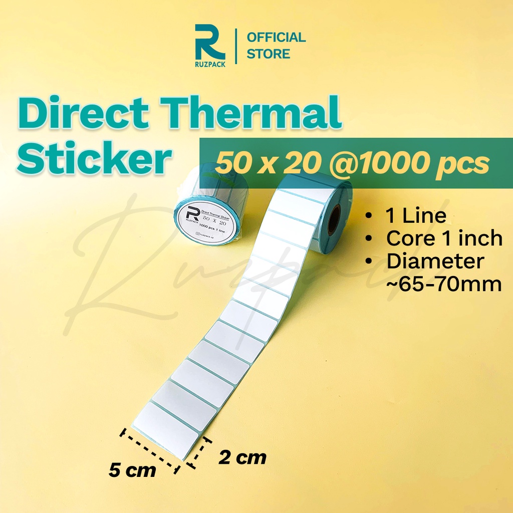 Direct Thermal Sticker [50x20 MM] Stiker Resi Pengiriman Label Barcode Thermal 1 LINE 1000 PCS