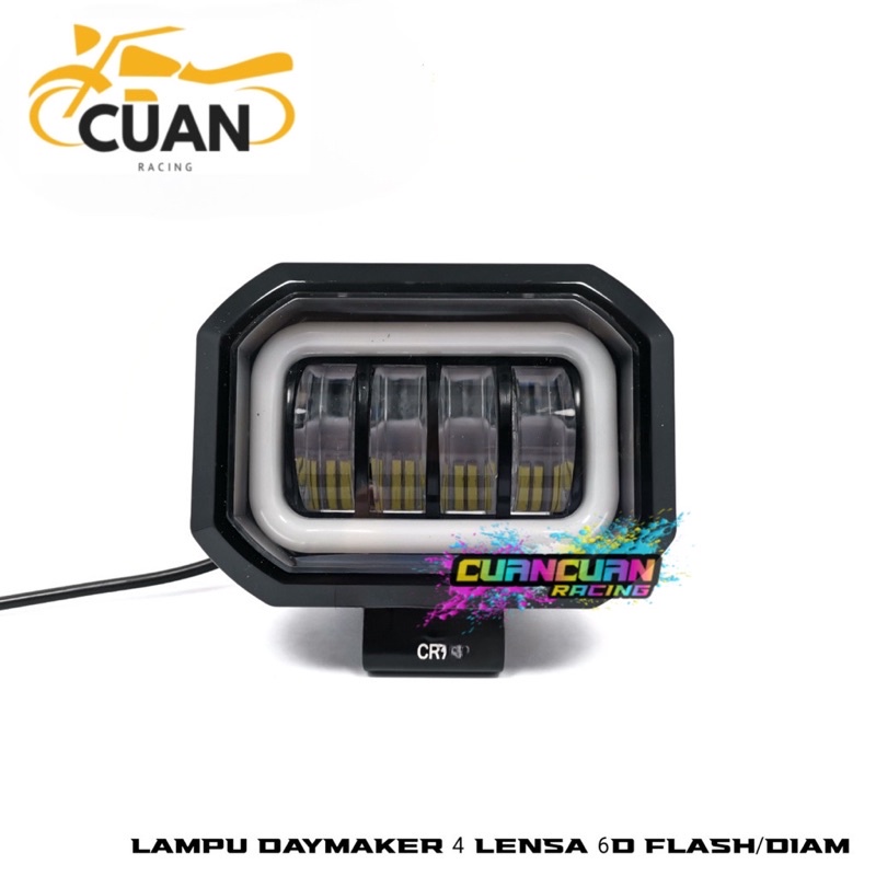 Lampu Tembak sorot 4mata LED - Lampu Tembak Daymaker 4 mata - Kotak Bulat + senja - Diam &amp; Kedip Lensa 4D