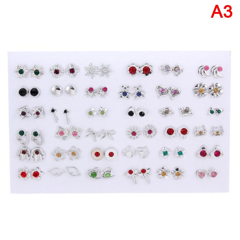 (Full Jy) 36 Pasang / Set Anting Tusuk Bentuk Kupu-Kupu / Bunga / Hati Aksen Kristal / Berlian Imitasi Untuk Wanita