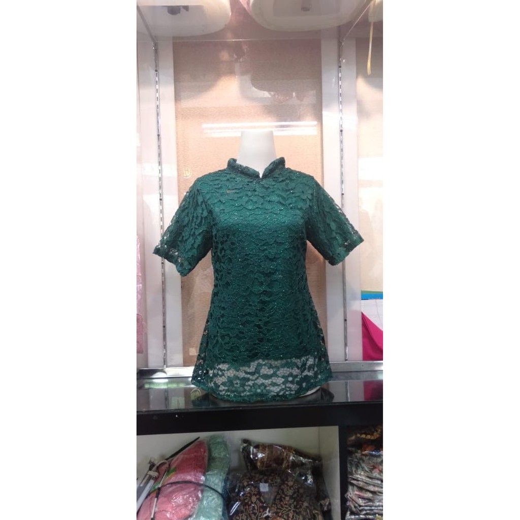 kebaya modern atasan brokat sanghai hijau botol dan lainya