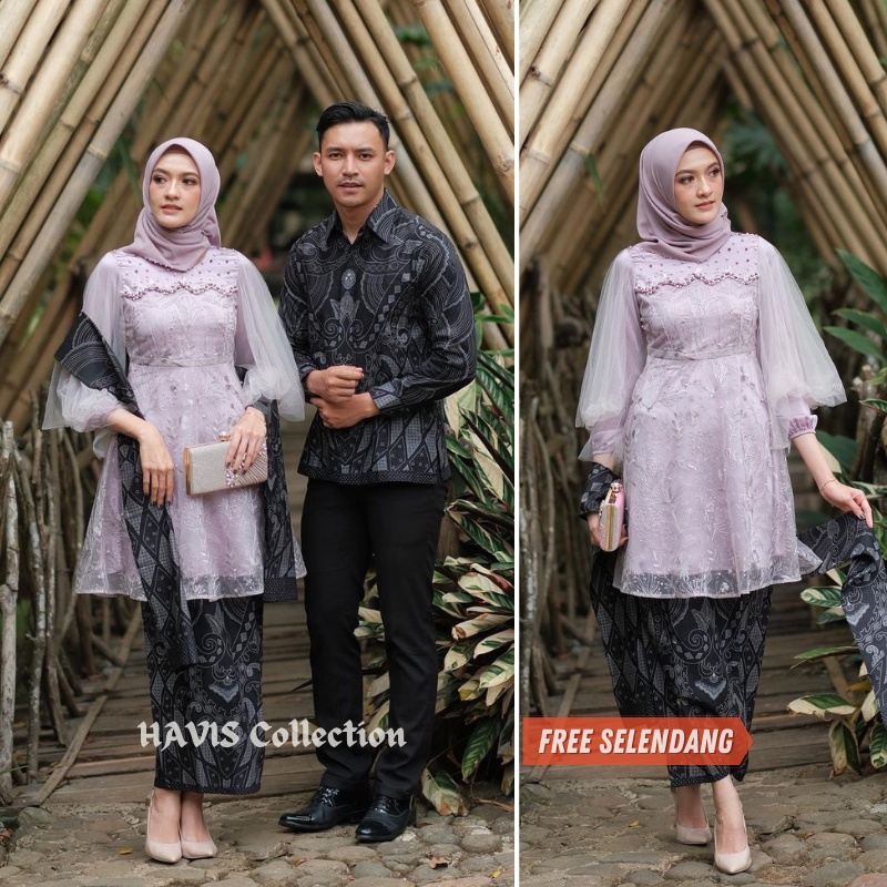 Luna Kebaya Couple Wisuda Modern Warna Lillac Setelan Kebaya Brokat Batik Tunangan Lamaran Kondangan Terbaru Havis Collection