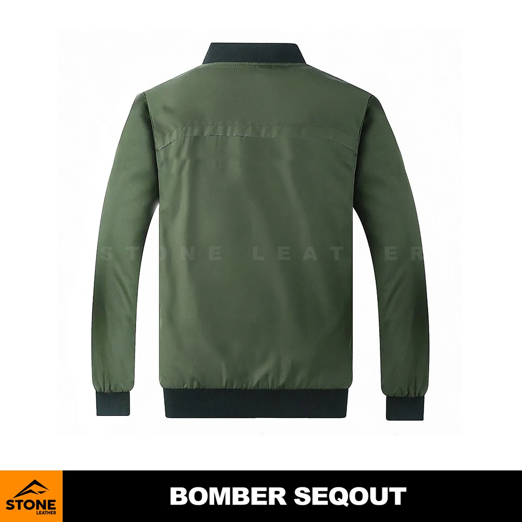 JAKET BOMBER ARMY SEQOUT POLYESTER HIJAU STONE LEATHER