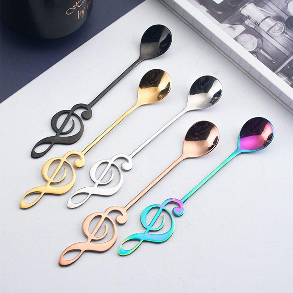 Nickolas1 Sendok Teh Kreatif Multi-Warna Opsional Cermin Dipoles Stainless Steel Alat Dapur Hadiah Sendok Simbol Musik Dessert Spoon