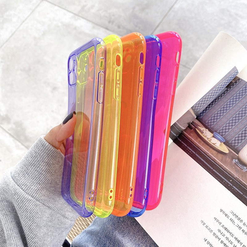 Soft Case TPU Transparan Warna Neon Polos Untuk Iphone SE2 2020 11 Pro Max X Xs Max XR 8 7 6 6s Plus