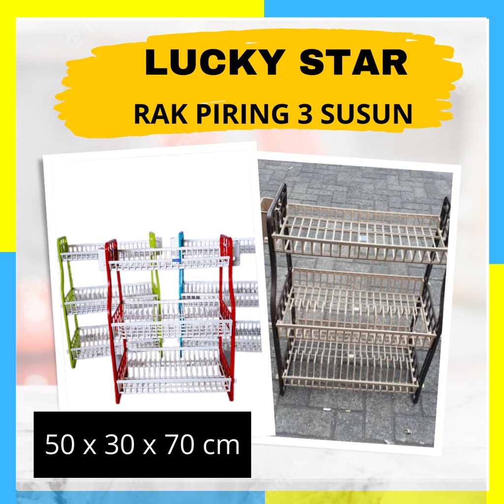 Lucky Star Rak Piring Plastik 3 Susun Serbaguna Bongkar Pasang Ukuran 50 CM Tersedia Warna Biru Cokl