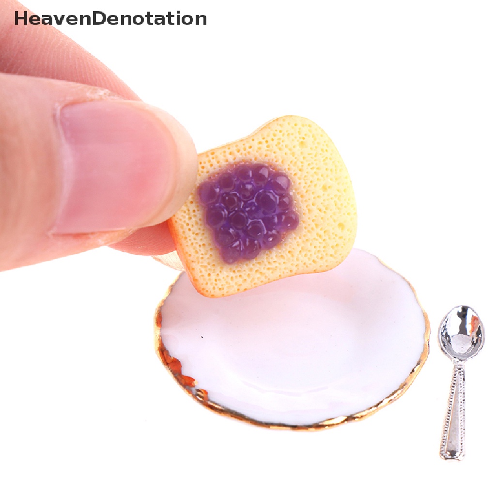 (Heavendenotation) 3pcs / Set Miniatur Piring + Sendok Roti Panggang Skala 1: 12 Untuk Aksesoris Rumah Boneka