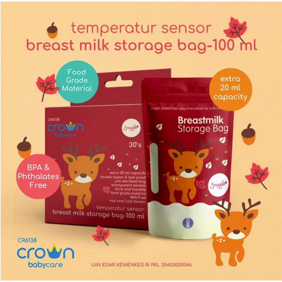 Crown kantong asi doble zipper 100 ml ( 100 ml + extra 20 ml = 120 ml ) BPA FREE