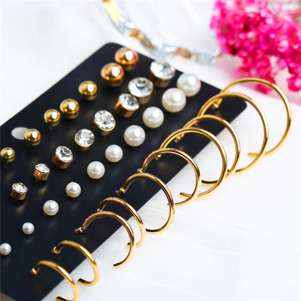 Anting Set Wanita Isi 40 Pcs DLJE Gold SIlver