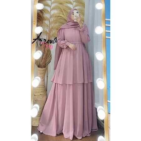 GAMIS/DRESS ORI BY FAJAR COLL ARRONA DRESS POLOS BAHAN CERUTY BEBYDOLL FULL FURING AIGET SUPER