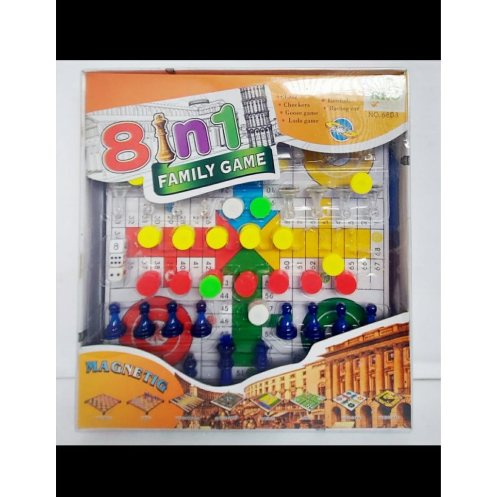 Family game chess catur transparant 8in1 ludo checkers board football