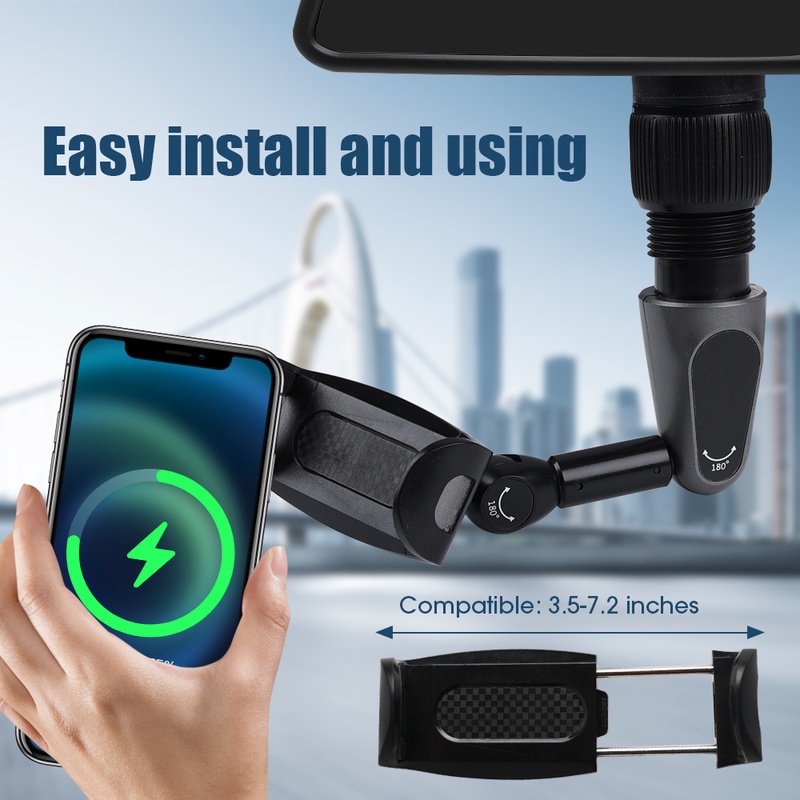 360 ° Bracket Dudukan Handphone Universal Multifungsi Anti slip Warna Hitam Untuk Kaca Spion Mobil