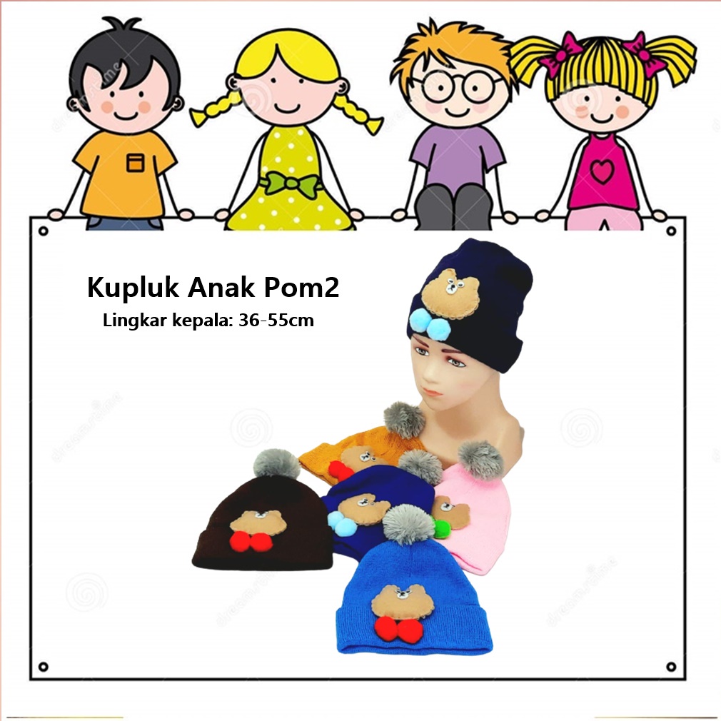 Kupluk Anak/Beanie Hat/Topi Beni Pom2 Lingkar 36-55cm