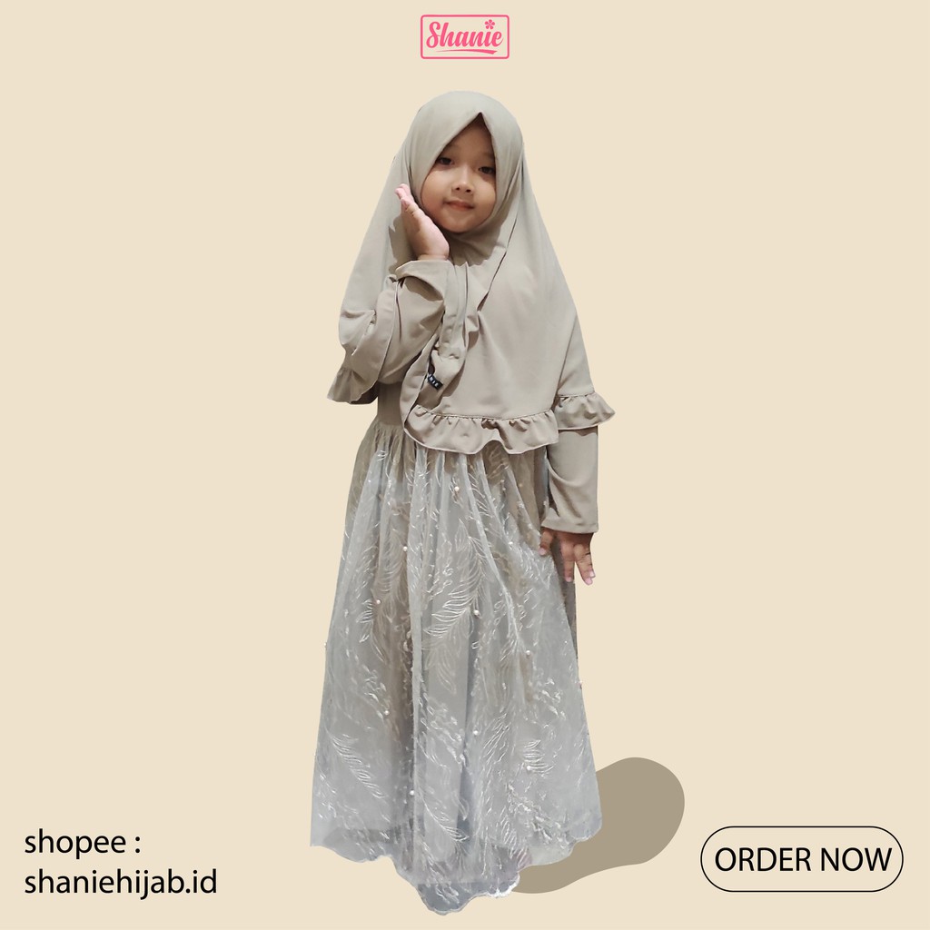 Gamis Set (Free Mini Gold) Baby Gamis Anak Tulle CREAM Setelan Lengkap Fashion Muslim Anak by Shanie