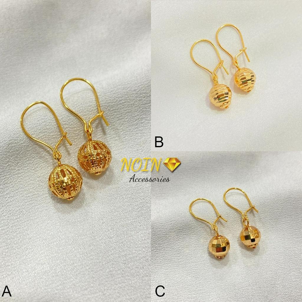 Anting Gantung Bola Kerawang Lapis Emas - Yaxiya Jewelry