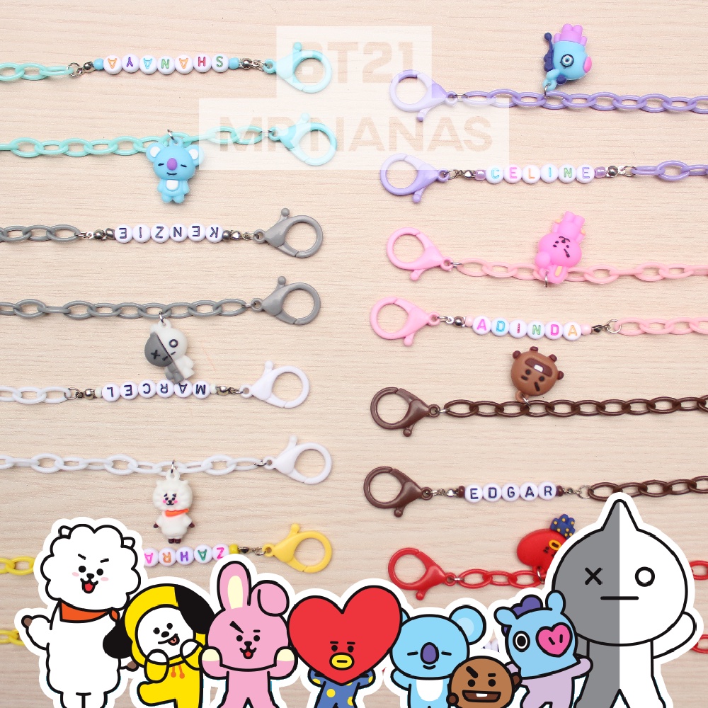 Tali Masker FREE NAMA DAN BONEKA LUCU BT21 Strap Masker Anak Unisex Cewe Cowo